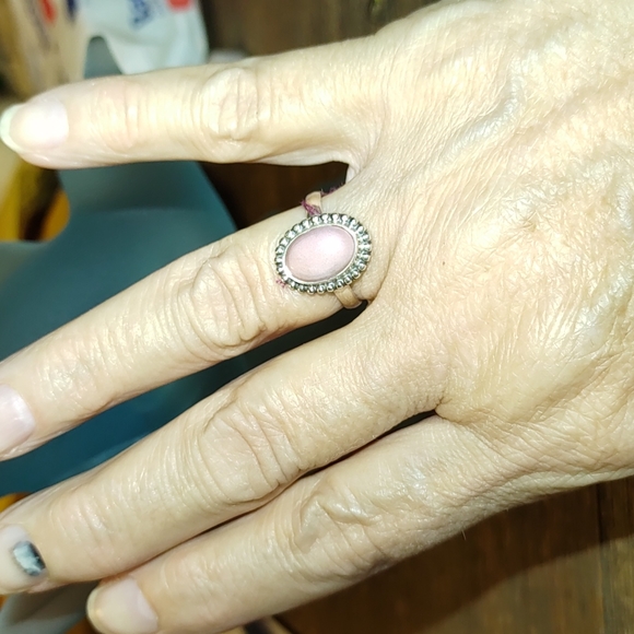 New Sterling silver Pink Peruvian Opal Ring Size 7.5 - Picture 5 of 7